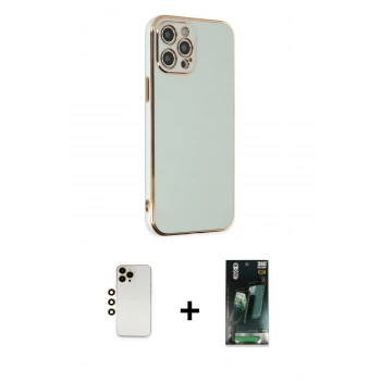 MARSİLYAN™- iPhone 12 Pro Max Kılıf Yankı Serisi - Şeffaf 360 Full Body Arka Koruyucu + Shine Kamera Lens - GD