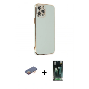 MARSİLYAN™- iPhone 12 Pro Max Kılıf Yankı Serisi - Şeffaf 360 Full Body Arka Koruyucu + Renkli Kamera Lens Koruma Cam - TU