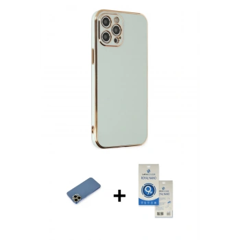 MARSİLYAN™- iPhone 12 Pro Max Kılıf Yankı Serisi - Şeffaf Royal Nano Ekran Koruyucu + Shine Kamera Lens Koruma Cam - GD