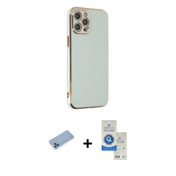 MARSİLYAN™- iPhone 12 Pro Max Kılıf Yankı Serisi - Şeffaf Royal Nano Ekran Koruyucu + Shine Kamera Lens Koruma Cam - MI