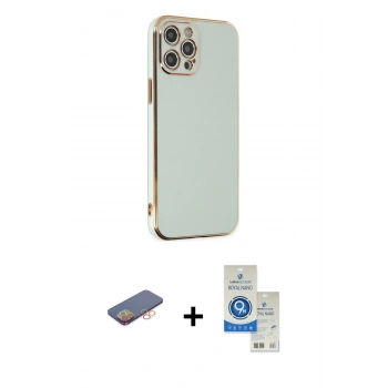 MARSİLYAN™- iPhone 12 Pro Max Kılıf Yankı Serisi - Şeffaf Royal Nano Ekran Koruyucu + Renkli Kamera Lens Koruma Cam - TU