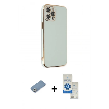 MARSİLYAN™- iPhone 12 Pro Max Kılıf Yankı Serisi - Şeffaf Royal Nano Ekran Koruyucu + Shine Kamera Lens Koruma Cam - GS