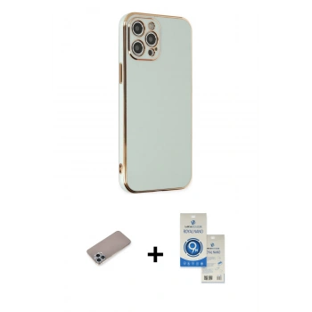 MARSİLYAN™- iPhone 12 Pro Max Kılıf Yankı Serisi - Şeffaf Royal Nano Ekran Koruyucu + Shine Kamera Lens Koruma Cam - SABE