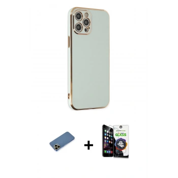 MARSİLYAN™- iPhone 12 Pro Max Kılıf Yankı Serisi - Şeffaf Temperli Cam Ekran Koruyucu + Shine Kamera Lens Koruma Cam - GD