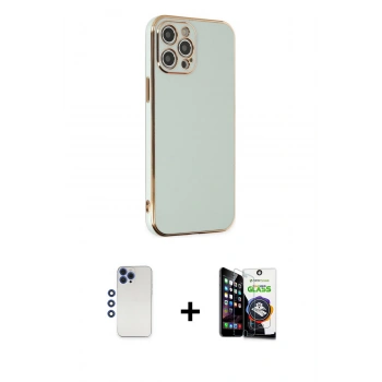 MARSİLYAN™- iPhone 12 Pro Max Kılıf Yankı Serisi - Şeffaf Temperli Cam Ekran Koruyucu + Shine Kamera Lens - LT
