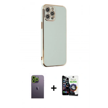 MARSİLYAN™- iPhone 12 Pro Max Kılıf Yankı Serisi - Şeffaf Temperli Cam Ekran Koruyucu + Neon Fosforlu Kamera Lens - YL