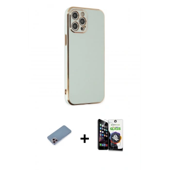 MARSİLYAN™- iPhone 12 Pro Max Kılıf Yankı Serisi - Şeffaf Temperli Cam Ekran Koruyucu + Shine Kamera Lens Koruma Cam - PE