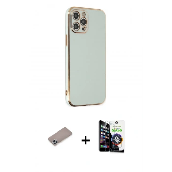 MARSİLYAN™- iPhone 12 Pro Max Kılıf Yankı Serisi - Şeffaf Temperli Cam Ekran Koruyucu + Shine Kamera Lens Koruma Cam - SABE