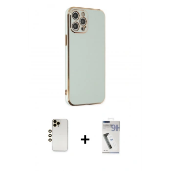 MARSİLYAN™- iPhone 12 Pro Max Kılıf Yankı Serisi - Şeffaf Uv Polymer Nano Ekran Koruyucu + Shine Kamera Lens - GD