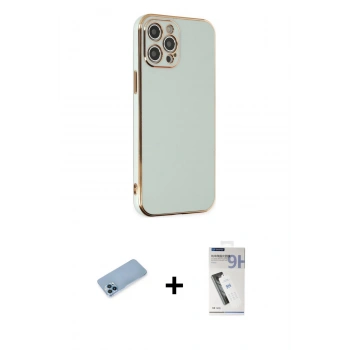 MARSİLYAN™- iPhone 12 Pro Max Kılıf Yankı Serisi - Şeffaf Uv Polymer Nano Ekran Koruyucu + Shine Kamera Lens Koruma Cam - MI