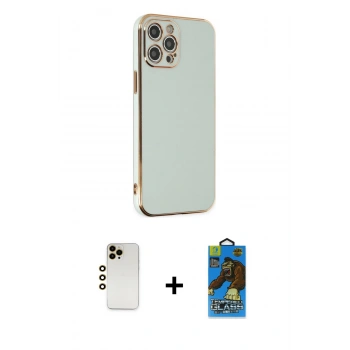 MARSİLYAN™- iPhone 12 Pro Max Kılıf Yankı Serisi - Siyah 18D Cam Ekran Koruyucu + Shine Kamera Lens - GD