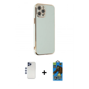 MARSİLYAN™- iPhone 12 Pro Max Kılıf Yankı Serisi - Siyah 18D Cam Ekran Koruyucu + Shine Kamera Lens - LT