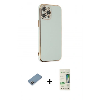 MARSİLYAN™- iPhone 12 Pro Max Kılıf Yankı Serisi - Siyah 20D Premium Cam Ekran Koruyucu + Shine Kamera Lens Koruma Cam - GI