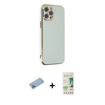 MARSİLYAN™- iPhone 12 Pro Max Kılıf Yankı Serisi - Siyah 20D Premium Cam Ekran Koruyucu + Shine Kamera Lens Koruma Cam - MI
