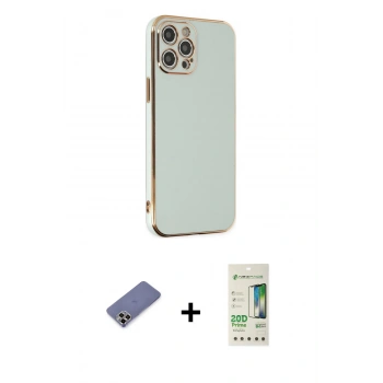 MARSİLYAN™- iPhone 12 Pro Max Kılıf Yankı Serisi - Siyah 20D Premium Cam Ekran Koruyucu + Metal Kamera Lens Koruma Cam - GD