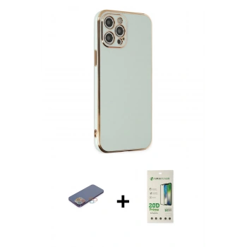 MARSİLYAN™- iPhone 12 Pro Max Kılıf Yankı Serisi - Siyah 20D Premium Cam Ekran Koruyucu + Renkli Kamera Lens Koruma Cam - PE