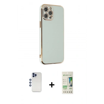 MARSİLYAN™- iPhone 12 Pro Max Kılıf Yankı Serisi - Siyah 20D Premium Cam Ekran Koruyucu + Shine Kamera Lens - LT