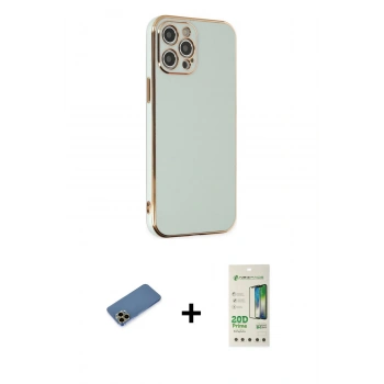 MARSİLYAN™- iPhone 12 Pro Max Kılıf Yankı Serisi - Siyah 20D Premium Cam Ekran Koruyucu + Shine Kamera Lens Koruma Cam - GD