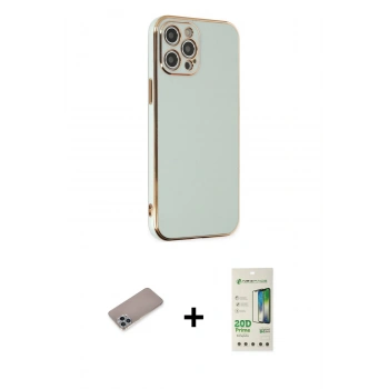 MARSİLYAN™- iPhone 12 Pro Max Kılıf Yankı Serisi - Siyah 20D Premium Cam Ekran Koruyucu + Shine Kamera Lens Koruma Cam - SABE