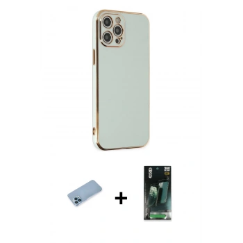 MARSİLYAN™- iPhone 12 Pro Max Kılıf Yankı Serisi - Siyah 360 Mat Full Body Arka Koruyucu + Shine Kamera Lens Koruma Cam - MI