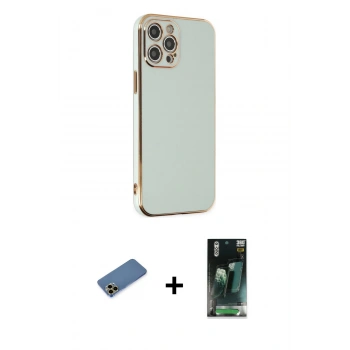 MARSİLYAN™- iPhone 12 Pro Max Kılıf Yankı Serisi - Siyah 360 Mat Full Body Arka Koruyucu + Shine Kamera Lens Koruma Cam - GD