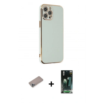 MARSİLYAN™- iPhone 12 Pro Max Kılıf Yankı Serisi - Siyah 360 Mat Full Body Arka Koruyucu + Shine Kamera Lens Koruma Cam - SABE