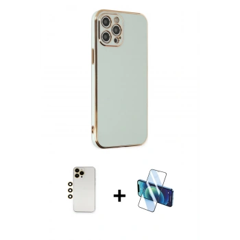 MARSİLYAN™- iPhone 12 Pro Max Kılıf Yankı Serisi - Siyah 3D Antistatik Cam Ekran Koruyucu + Shine Kamera Lens - GD