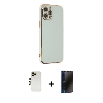 MARSİLYAN™- iPhone 12 Pro Max Kılıf Yankı Serisi - Siyah 3D Antistatik Hayalet Cam Ekran Koruyucu + Shine Kamera Lens - GD