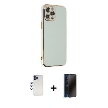 MARSİLYAN™- iPhone 12 Pro Max Kılıf Yankı Serisi - Siyah 3D Antistatik Hayalet Cam Ekran Koruyucu + Shine Kamera Lens - LT