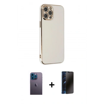 MARSİLYAN™- iPhone 12 Pro Max Kılıf Yankı Serisi - Siyah 3D Antistatik Hayalet Cam Ekran Koruyucu + Neon Fosforlu Kamera Lens - MI