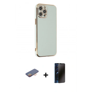 MARSİLYAN™- iPhone 12 Pro Max Kılıf Yankı Serisi - Siyah 3D Antistatik Hayalet Cam Ekran Koruyucu + Renkli Kamera Lens Koruma Cam - TU