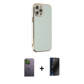 MARSİLYAN™- iPhone 12 Pro Max Kılıf Yankı Serisi - Siyah 3D Antistatik Hayalet Cam Ekran Koruyucu + Neon Fosforlu Kamera Lens - YL