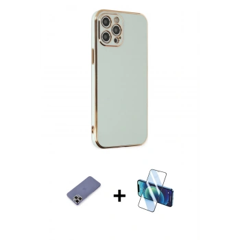 MARSİLYAN™- iPhone 12 Pro Max Kılıf Yankı Serisi - Siyah 3D Antistatik Seramik Nano Ekran Koruyucu + Metal Kamera Lens Koruma Cam - GD