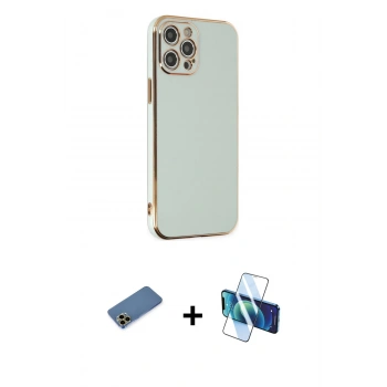 MARSİLYAN™- iPhone 12 Pro Max Kılıf Yankı Serisi - Siyah 3D Antistatik Seramik Nano Ekran Koruyucu + Shine Kamera Lens Koruma Cam - GD