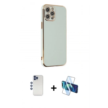MARSİLYAN™- iPhone 12 Pro Max Kılıf Yankı Serisi - Siyah 3D Antistatik Seramik Nano Ekran Koruyucu + Shine Kamera Lens - LT