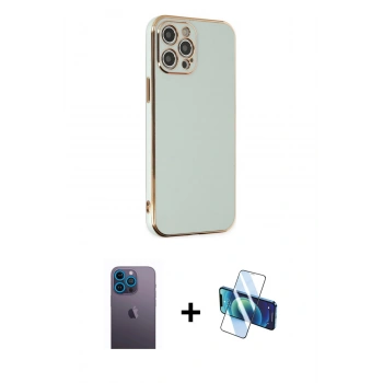 MARSİLYAN™- iPhone 12 Pro Max Kılıf Yankı Serisi - Siyah 3D Antistatik Seramik Nano Ekran Koruyucu + Neon Fosforlu Kamera Lens - MI