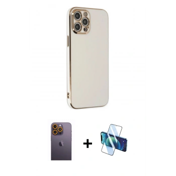 MARSİLYAN™- iPhone 12 Pro Max Kılıf Yankı Serisi - Siyah 3D Antistatik Seramik Nano Ekran Koruyucu + Neon Fosforlu Kamera Lens - SI
