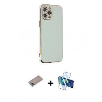 MARSİLYAN™- iPhone 12 Pro Max Kılıf Yankı Serisi - Siyah 3D Antistatik Seramik Nano Ekran Koruyucu + Shine Kamera Lens Koruma Cam - SABE