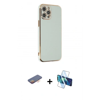 MARSİLYAN™- iPhone 12 Pro Max Kılıf Yankı Serisi - Siyah 3D Antistatik Seramik Nano Ekran Koruyucu + Renkli Kamera Lens Koruma Cam - TU