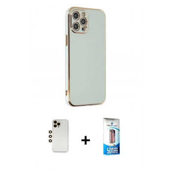 MARSİLYAN™- iPhone 12 Pro Max Kılıf Yankı Serisi - Siyah 5D Eko Cam Ekran Koruyucu + Shine Kamera Lens - GD