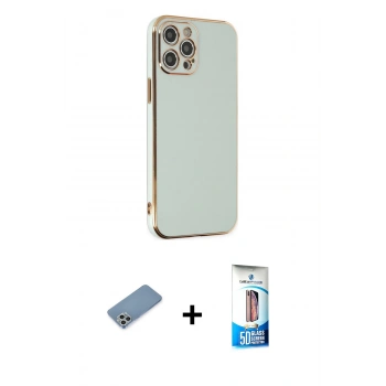 MARSİLYAN™- iPhone 12 Pro Max Kılıf Yankı Serisi - Siyah 5D Eko Cam Ekran Koruyucu + Shine Kamera Lens Koruma Cam - GS