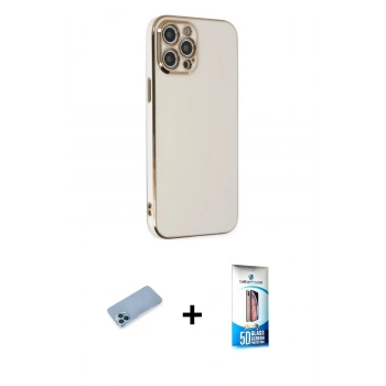 MARSİLYAN™- iPhone 12 Pro Max Kılıf Yankı Serisi - Siyah 5D Eko Cam Ekran Koruyucu + Shine Kamera Lens Koruma Cam - MI