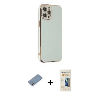 MARSİLYAN™- iPhone 12 Pro Max Kılıf Yankı Serisi - Siyah 6D Mat Seramik Hayalet Nano Ekran Koruyucu + Shine Kamera Lens Koruma Cam - GI