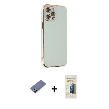 MARSİLYAN™- iPhone 12 Pro Max Kılıf Yankı Serisi - Siyah 6D Mat Seramik Hayalet Nano Ekran Koruyucu + Metal Kamera Lens Koruma Cam - GD