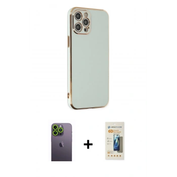 MARSİLYAN™- iPhone 12 Pro Max Kılıf Yankı Serisi - Siyah 6D Mat Seramik Hayalet Nano Ekran Koruyucu + Neon Fosforlu Kamera Lens - YL