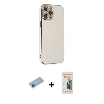 MARSİLYAN™- iPhone 12 Pro Max Kılıf Yankı Serisi - Siyah 6D Mat Seramik Hayalet Nano Ekran Koruyucu + Shine Kamera Lens Koruma Cam - MI