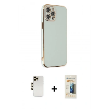 MARSİLYAN™- iPhone 12 Pro Max Kılıf Yankı Serisi - Siyah 6D Mat Seramik Hayalet Nano Ekran Koruyucu + Shine Kamera Lens - GD