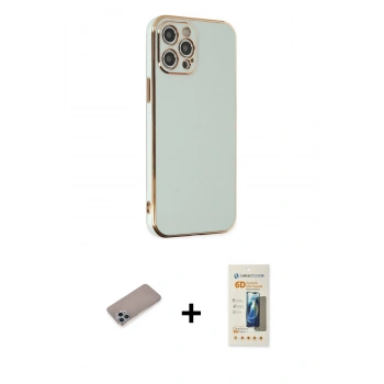 MARSİLYAN™- iPhone 12 Pro Max Kılıf Yankı Serisi - Siyah 6D Mat Seramik Hayalet Nano Ekran Koruyucu + Shine Kamera Lens Koruma Cam - SABE