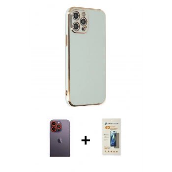 MARSİLYAN™- iPhone 12 Pro Max Kılıf Yankı Serisi - Siyah 6D Mat Seramik Hayalet Nano Ekran Koruyucu + Neon Fosforlu Kamera Lens - TU