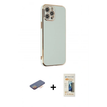 MARSİLYAN™- iPhone 12 Pro Max Kılıf Yankı Serisi - Siyah 6D Mat Seramik Hayalet Nano Ekran Koruyucu + Renkli Kamera Lens Koruma Cam - TU